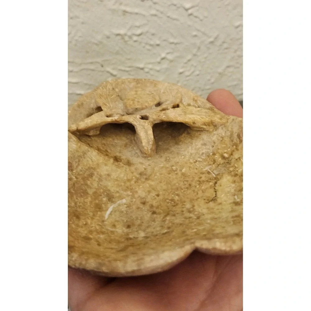 Vintage Carved Stone Trinket Dish Leaf Fruit Motif Small‎ Decorative Bowl Altar